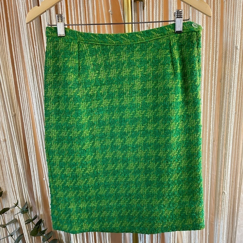 1960s Vintage Handmade Houndstooth Skirt Green Yellow size 6